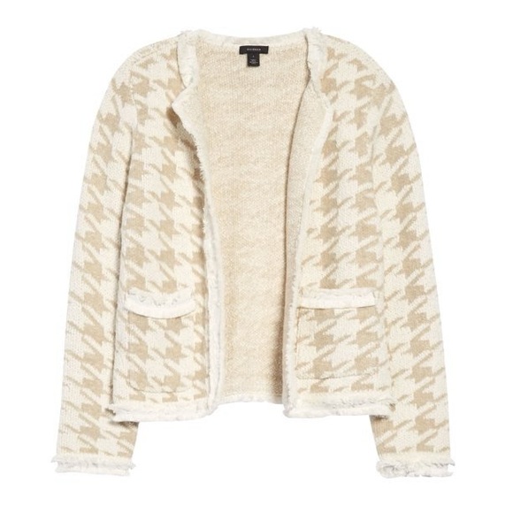 Halogen Cream and Tan Cardigan Sweater with Houndstooth Pattern - Women’s Size S - Picture 1 of 6
